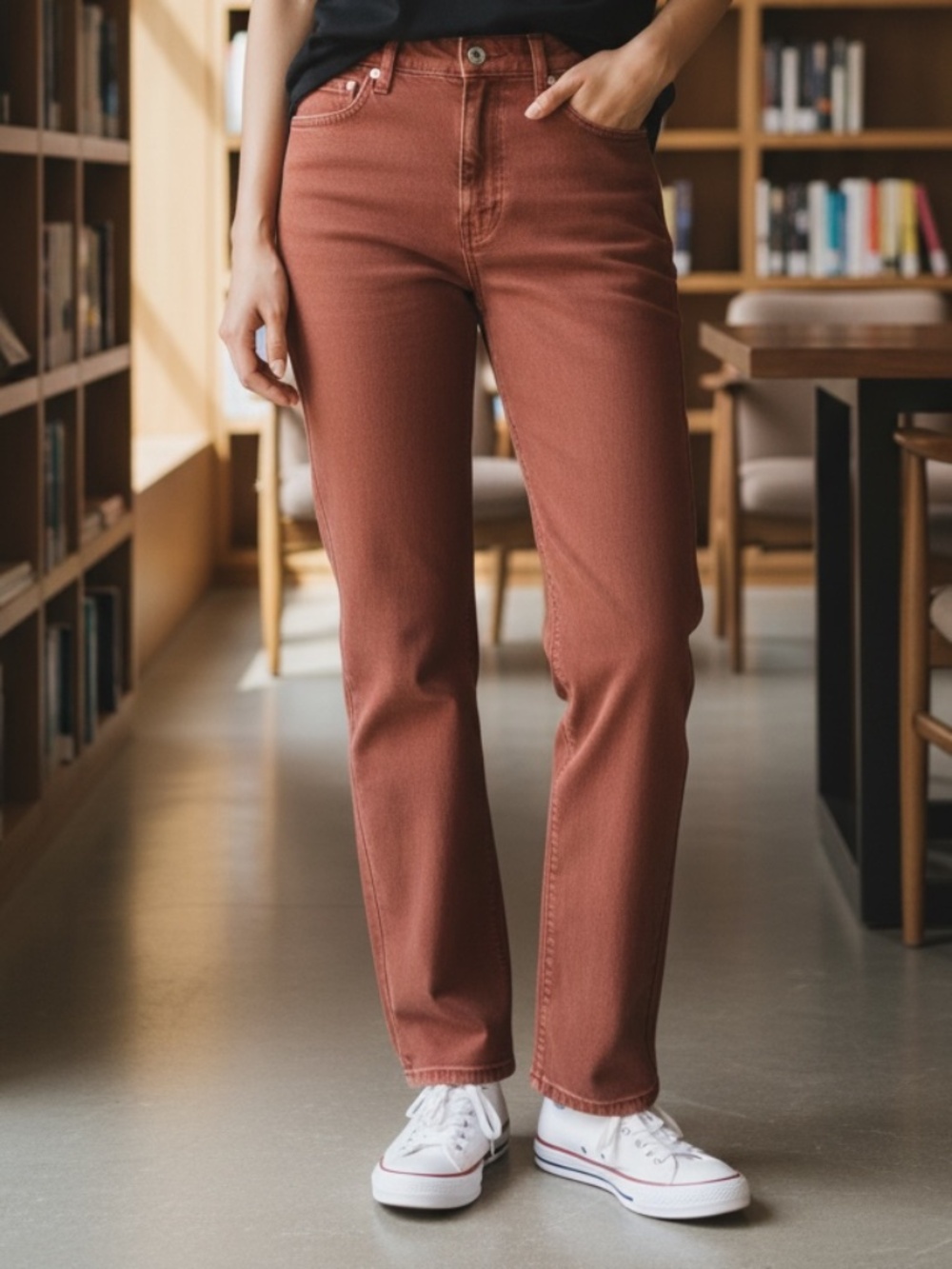 NWOT VERO MODA Sara Straight-Leg Ankle Jeans Burnt Orange Stretch Size 28